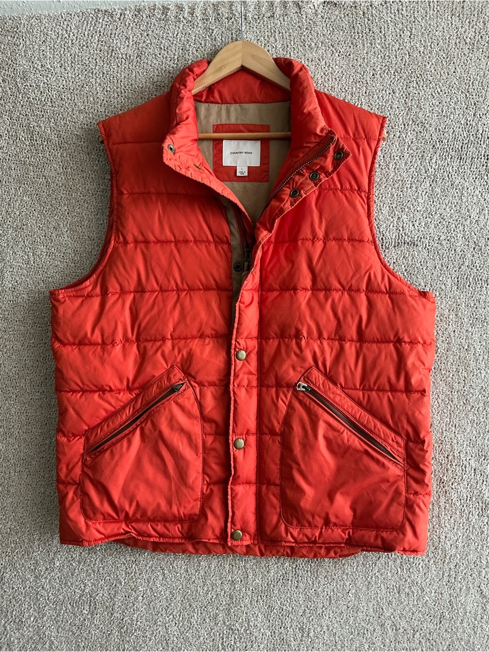 Country Road Coral Red Quilted Puffer Vest Size L with Zip Pockets